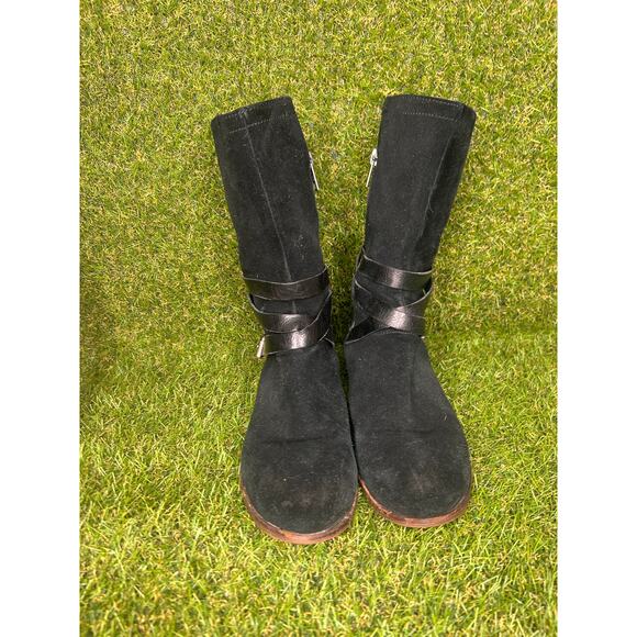 Ugg Deanna Black Suede Biker Mid Calf Boots Stylish Moto Chic Edgy Size 7 - Picture 4 of 12